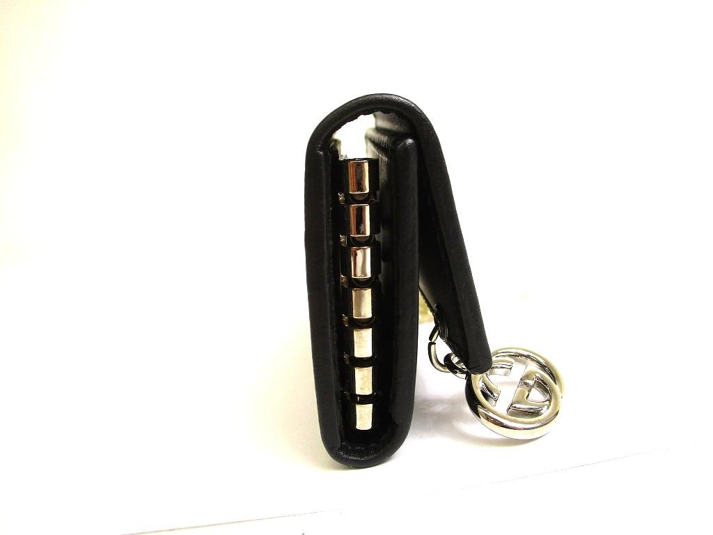 Authentic GUCCI GG Imprimee Black Leather 6 Pics Key Chain #b056  Open box