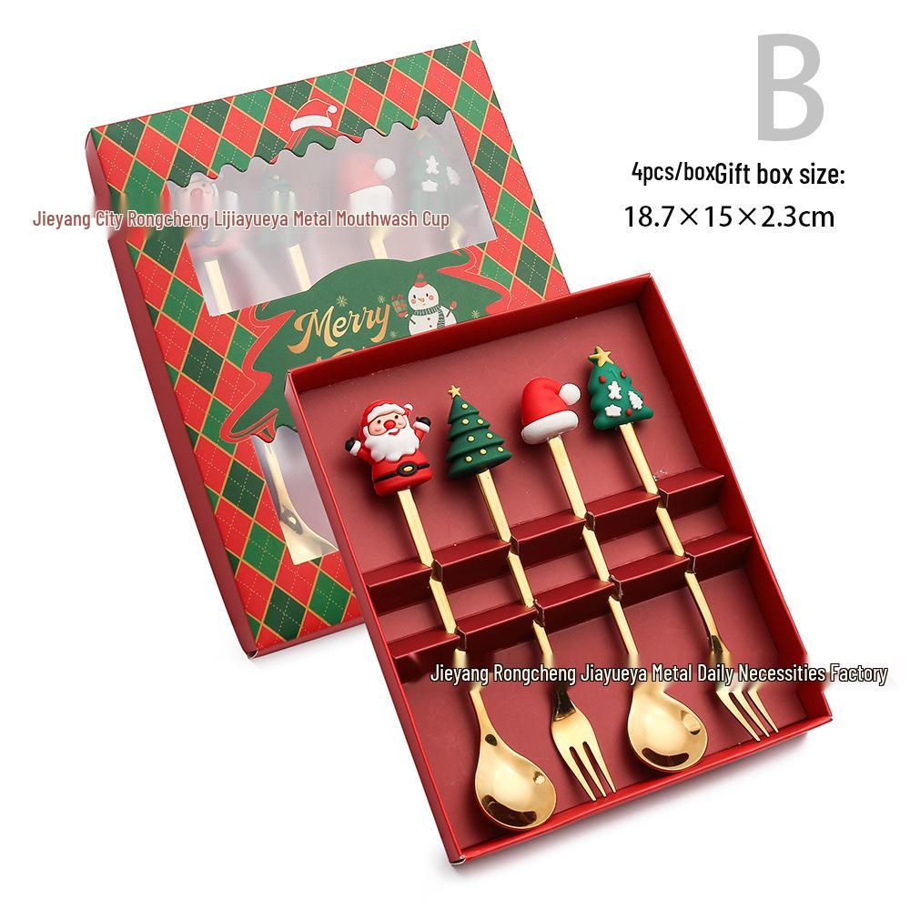 Creative Christmas Stainless Steel Cartoon Fruit Fork and Spoon Gift Set