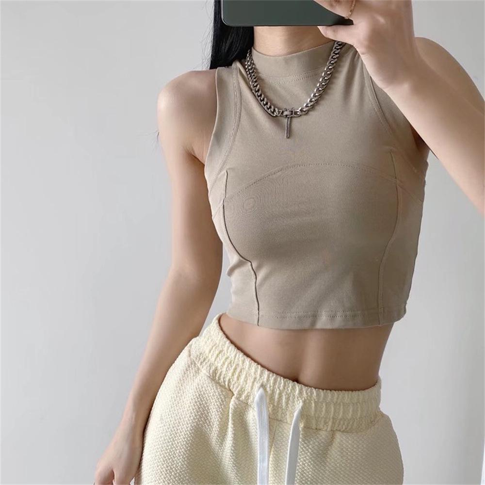 YPFF Trendy Sleeveless Women's Crop Top: Hot Girl European & American Style, Slim Fit, Solid Color, Front Spliced Design