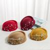 New British Retro Top Hats Diamond Flower Applique Formal Stewardess Hat Concave Top Solid Flight Attendant Hat for Party