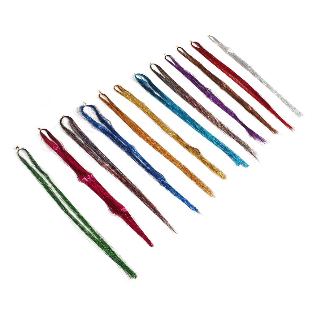 12 Colors Hair Tinsel Strand Glittering Shiny Sparkling Heat Resistant Hair Extensions Tinsel