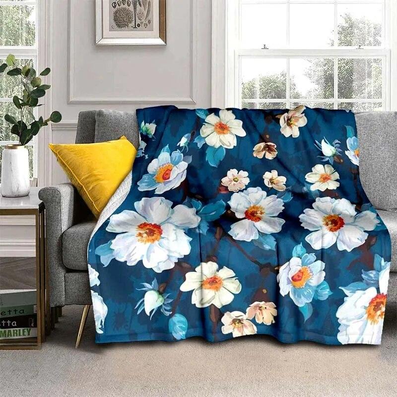 Módní přikrývka se zářivými květinami – lehký flanelový přehoz na pohovku, přikrývka s digitálním potiskem s měkkou a červotočivou flanelovou látkou