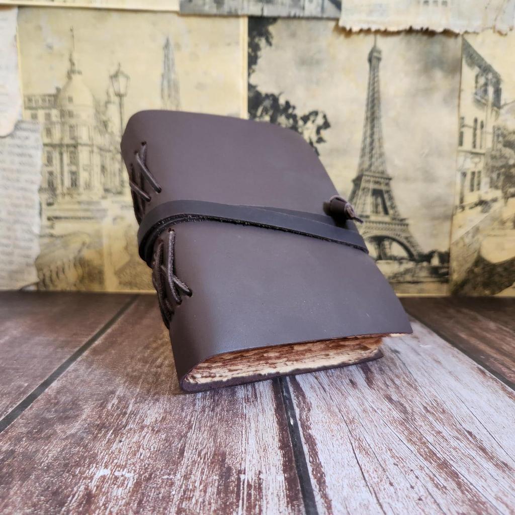 Echtleder-Skizzenbuch Journal Dairy mit 200 Büttenrandpapieren und Spitze