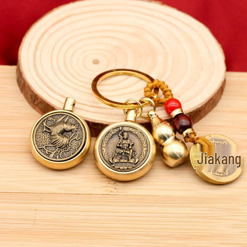 Rotating Brass Zodiac Signs Vermilion Gourd Keychain for Wealth & Treasures