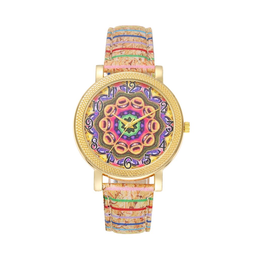 New women's watches student wrist watches wood grain turntable retro stripe leather strap ethnic style watches