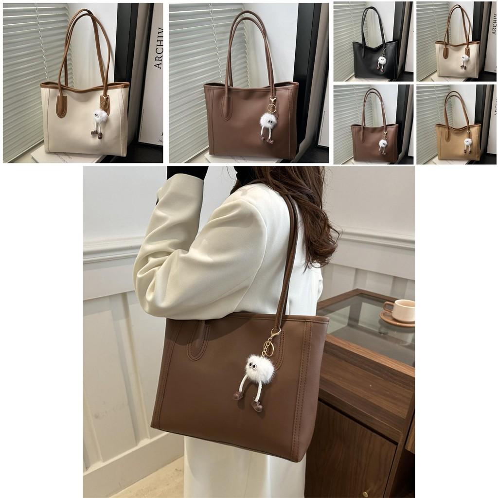 Stylish Black White Brown Khaki Pu Tote Bag For Autumn Winter Commuting With Versatile Design