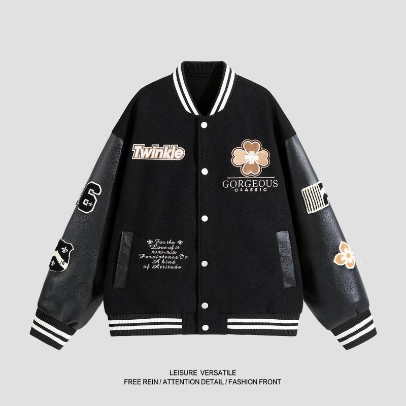 Spring Autumn Men Women Patchwork Baseball Couples Coats Harajuku High Street American Style Embroidery Flight Stand Collar softshell Jacket