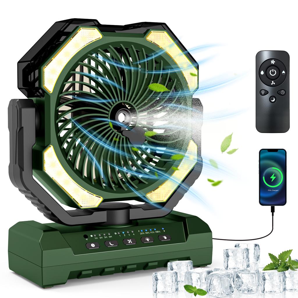 20000mAh Camping Fan Battery Operated Industrial Style Fan 4 LED & 4 Speeds Desk Fan Remote Rechargeable Outdoor Fans for Tent