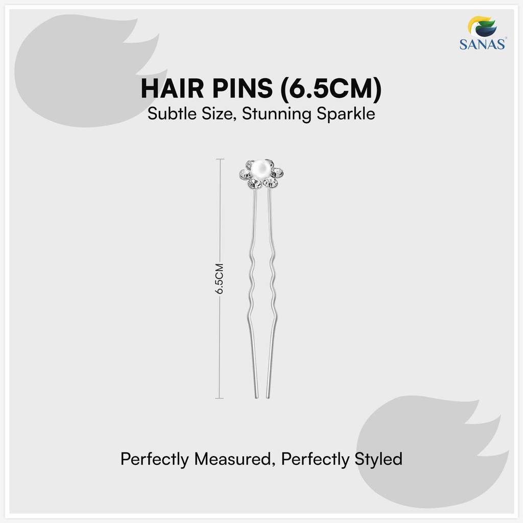 Sanas Fancy Jura Pins (12Pcs) Pearl Flower Crystal Rhinestone Pearl Design Juda Bun Decoration Hair Pin U Shape Bobby Pin Hair Accessories For Women
