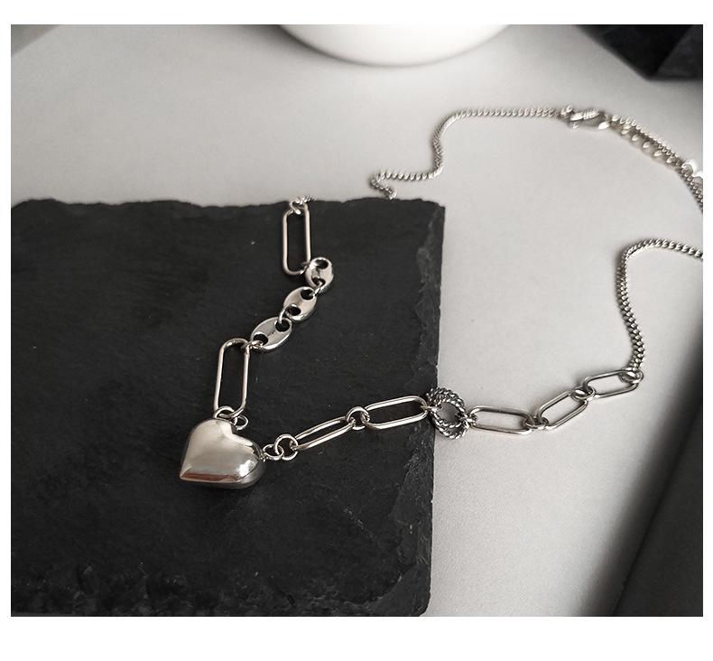 Colier Coreean din Argint Sterling 925 cu Inimă - Lanț Minimalist Vintage pentru Claviculă pentru Femei