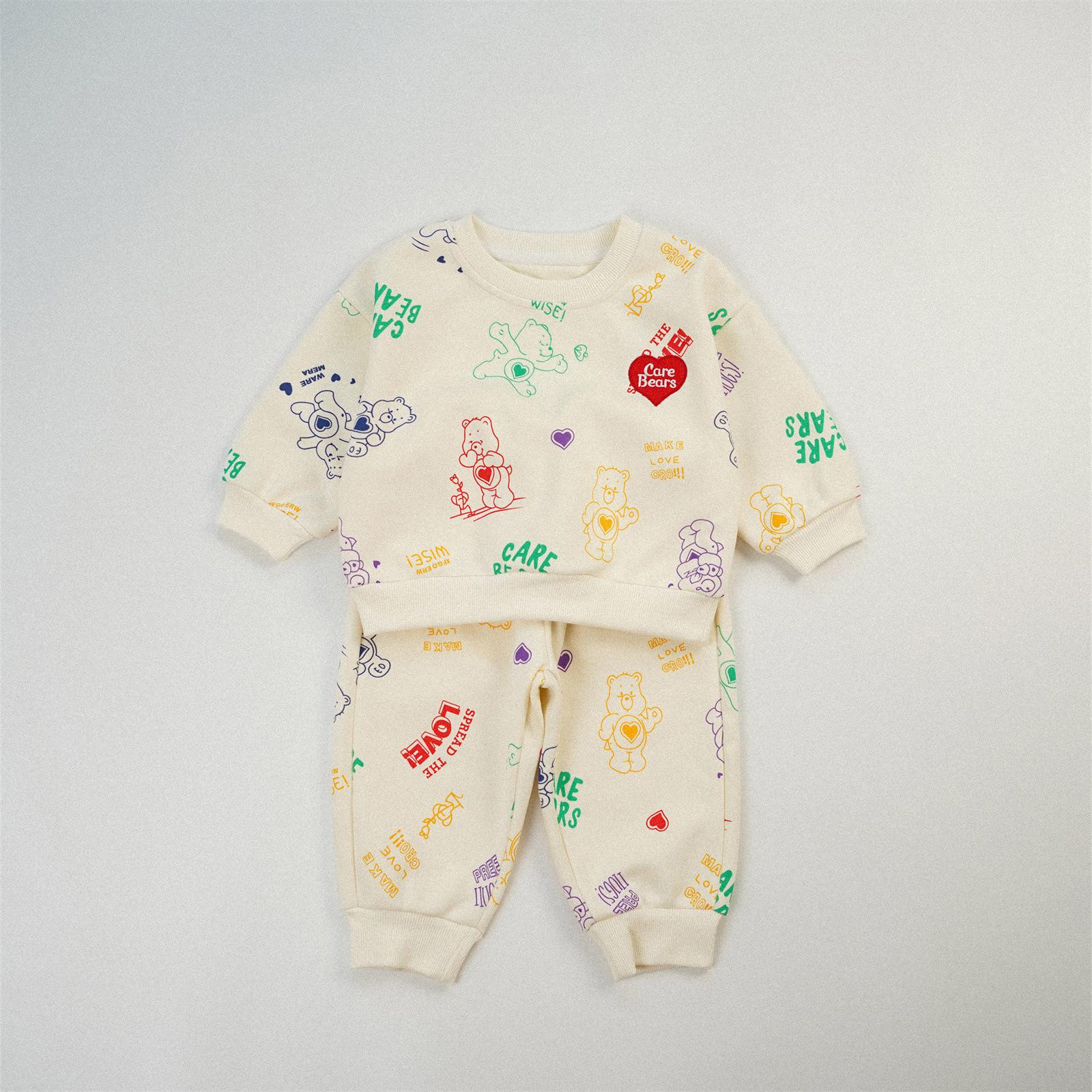 

2025 Autumn/Winter Cartoon Rainbow Bear Sibling Set - Full Print Children s Outfit 110cm бежевий