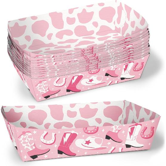 Big Dot of Happiness Pink Rodeo Cowgirl Party Paper Food Trays, Disposable Food Boats for Kids Birthday, Western Bachelorette, Double-Sided Food