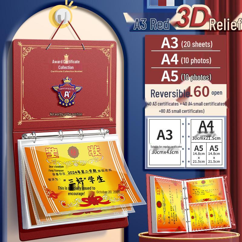 Student Certificate and Document Book - Thick A4/A3/A5 Storage for Test Papers and Honors