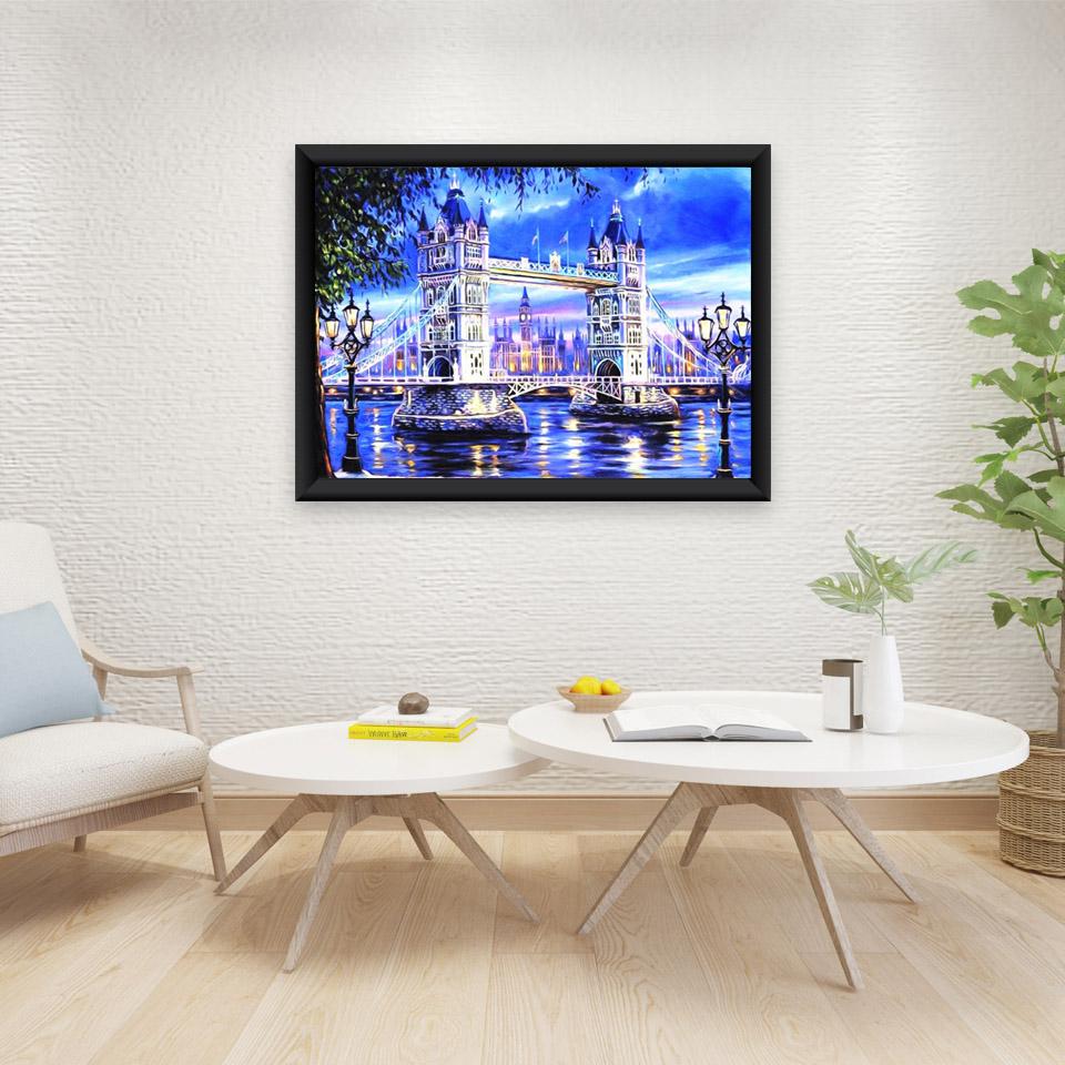 5D-Diamantgemälde zum Selbermachen, Brücke, voller runder Bohrer, malerischer Diamant, Stickerei, Kreuzstich, Mosaik-Set, Kunstharz, Wandkunst, Heimdekoration