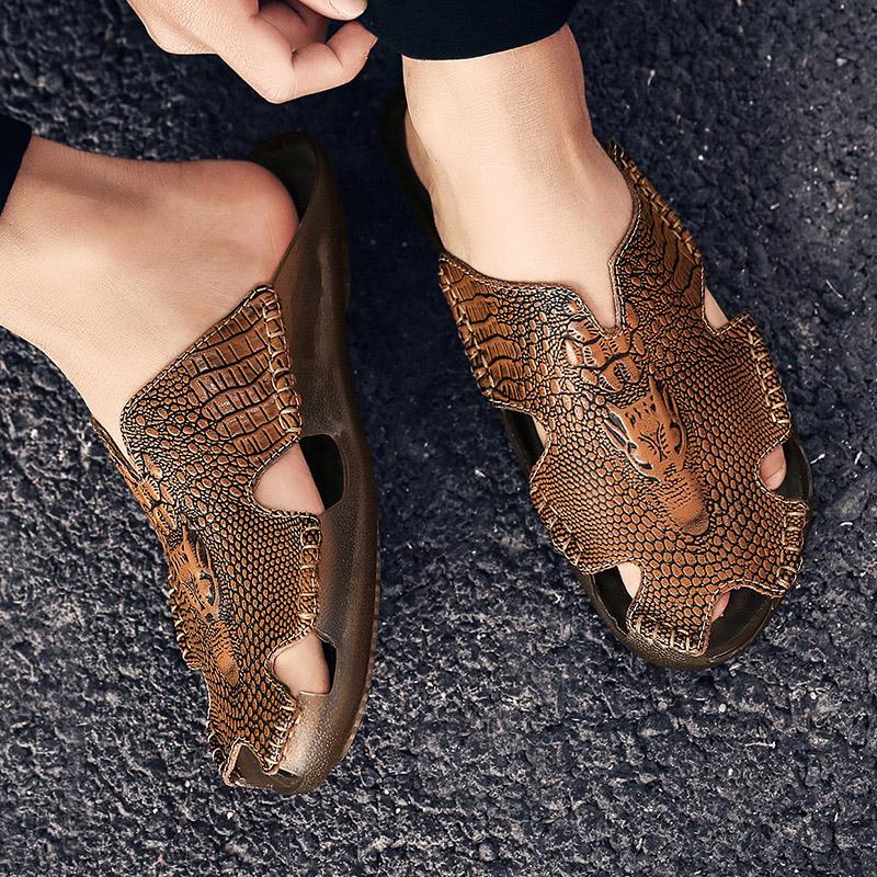 Summer Men's Slippers Fashion Crocodile Handmade Casual Slippers Indoor Bathroom Non Slip Designer Flip Flops Men Beach Sandals