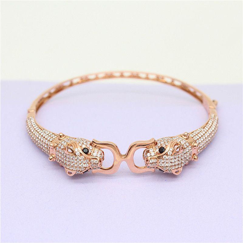 Яркий Роскошный Модный Браслет с Микро-инкрустацией в Виде Головы Леопарда 17CM