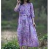 Johnature Damen Frühlingsmode Casual V-Ausschnitt Chinesischen Stil Kleid Nische Vintage Stil Print Kleid