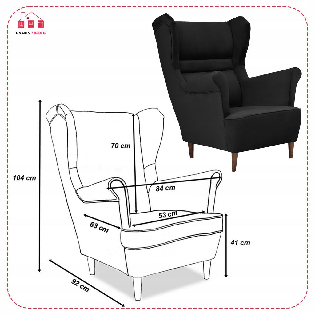 Zoja Scandinavian Family Meble Wing Chair, Black Velvet, Shading
