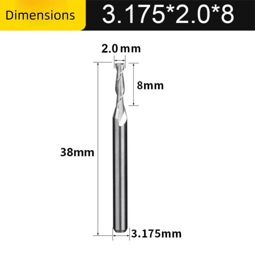 2 Flute Wood End Mill 1/8"(3.175mm) Shank Up Cut Carbide Spiral Cutters HRC45 2.0-3.175mm CNC Router Bit CNC Machining