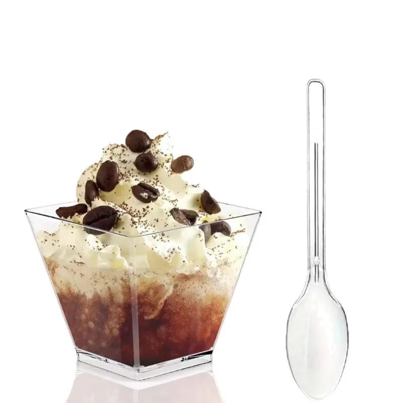 25/50/100PCS Transparent Ladder Shaped Cups Dessert Cups Pudding Fruit Ice Cream Camp Birthday Party Plastic Food Container