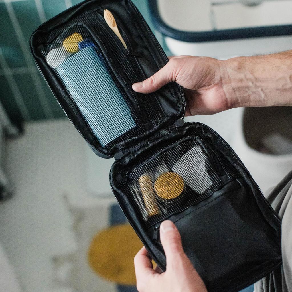 GRAVEL Travel Pouch SLIM Black Color For Night With Waterproof Pocket and Hidden Pocket Hygienic Storage of Bath Goods Made of Highly Durable