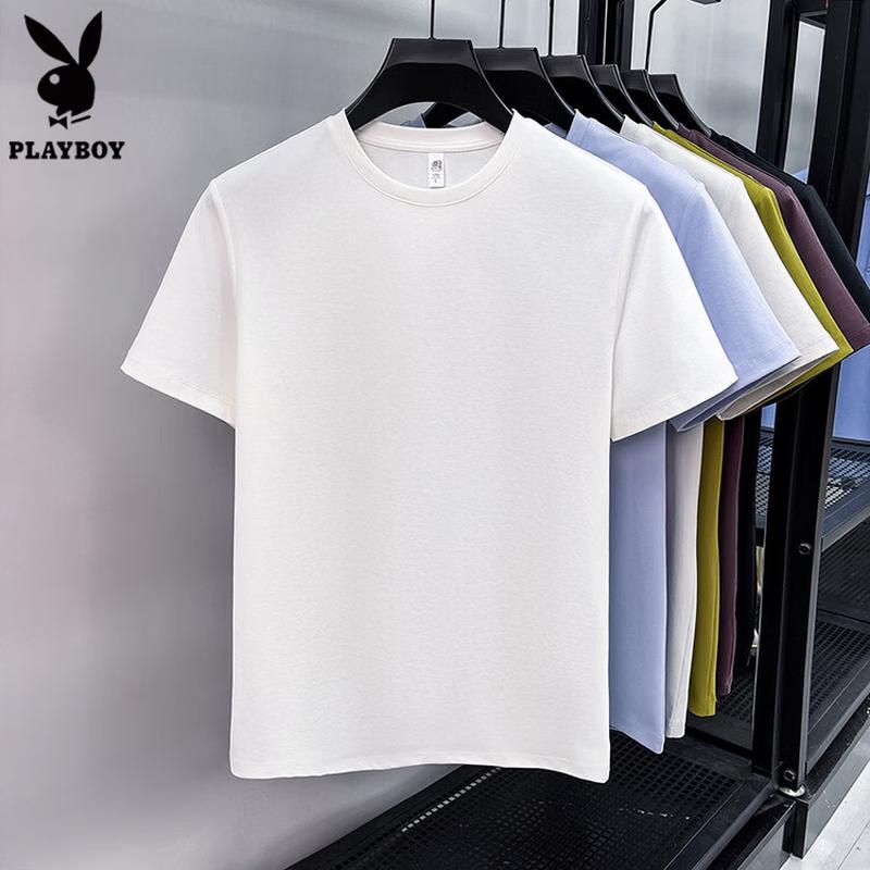 PLAYBOY Men's Cool & Breathable Cotton Blend Solid Crew Neck T-Shirt