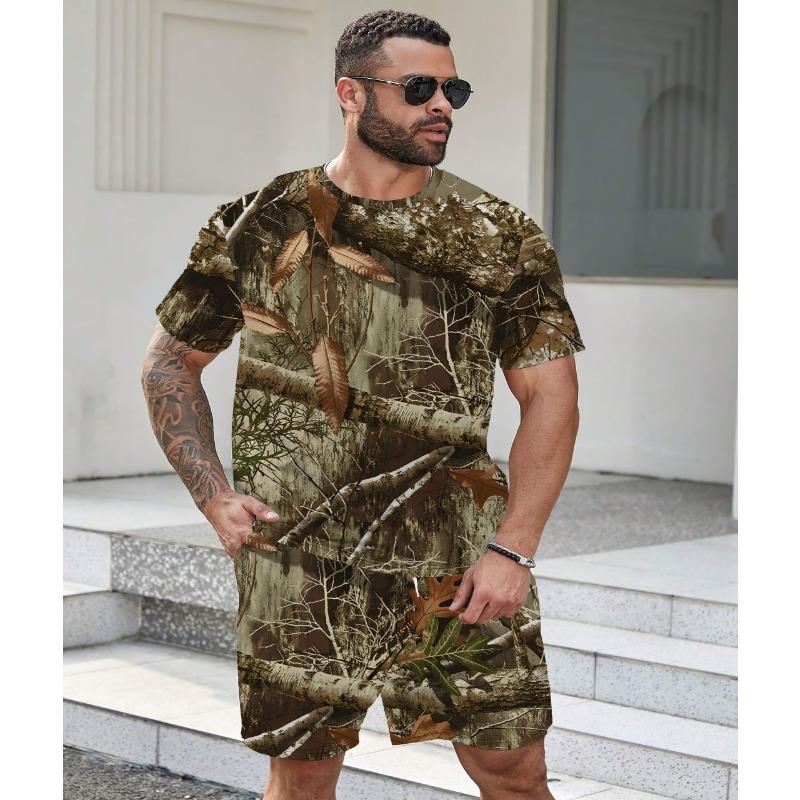 Summer Men s Set 3D Printed Camouflage Hunting 3d Printed T-shirt Outdoor T-shirt Hip Hop Casual Fashion Men s Set S