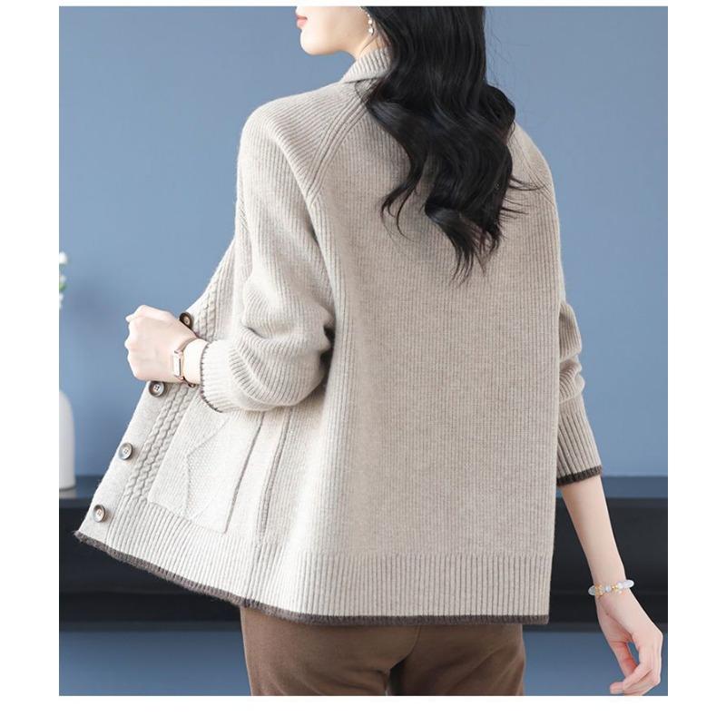 Women's Autumn and Winter Solid Color Button Lapel Fashion Cardigan Pocket Casual Elegant Top