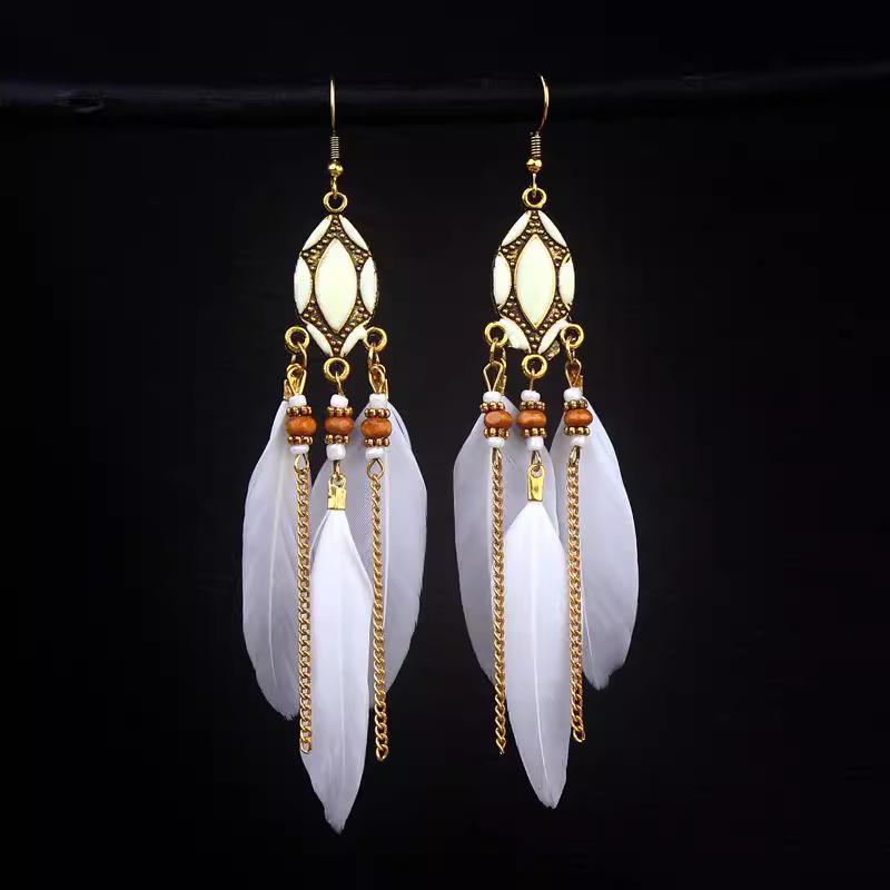 Classic Bohemia Feather Dangle Earrings for Women Fashion Long Colorful Enamel Handamde Earring Female Party Wedding Jewelry