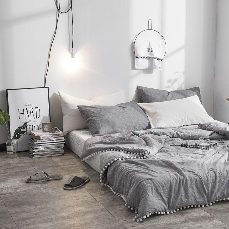 Summer Solid Color Bubble Gauze Washed Summer Quilt Home Single/Double Stylish Simple Skin-Friendly Cooling Air-Condition Thin Comforter