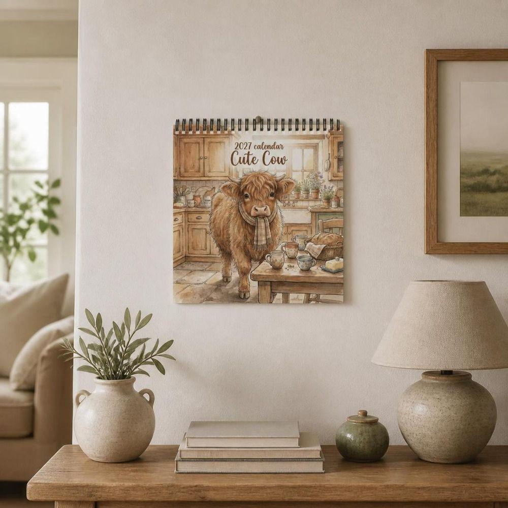 Rural Style 2027 Highland Cow Wall Calendar Large Font Farm Animal Monthly Calendar  Kitchen