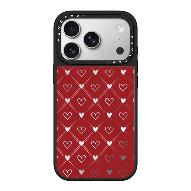 

Red Striped Lace Heart Phone Case for Apple 17 Pro Max (16/15) - Trendy, High-End Design iPhone 16 Plus