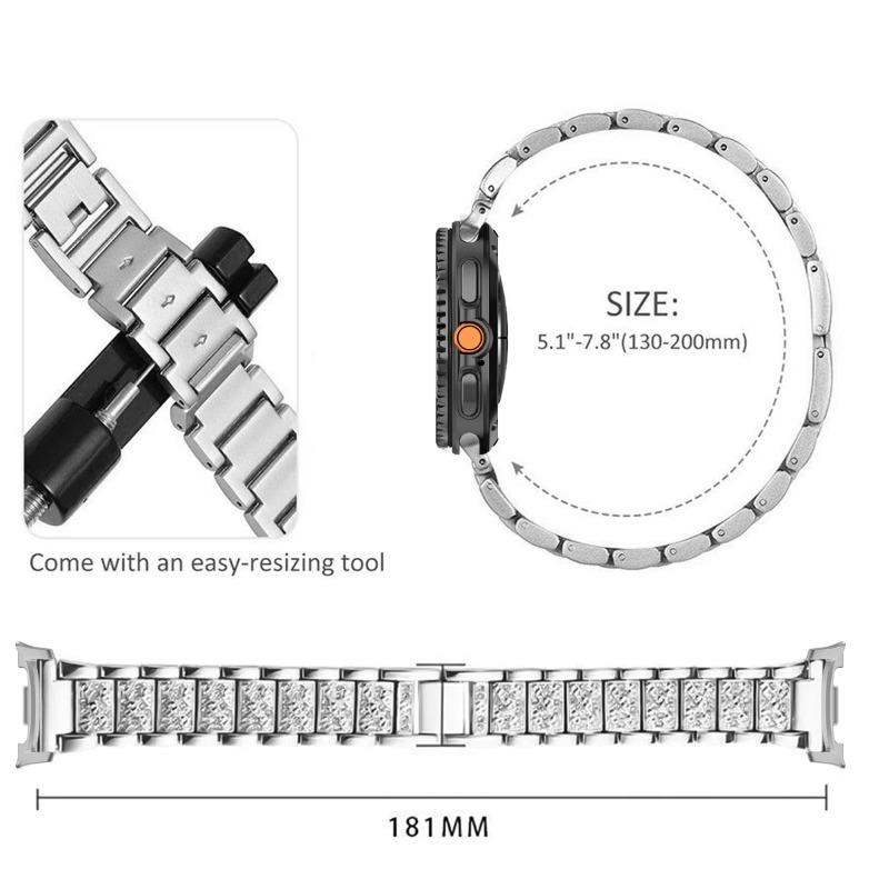 För Samsung Galaxy Watch 8 40mm 44mm / 8 classic 46MM Metall Bling Rostfritt stålband För Samsung watch Ultra 2025/7 Ultra 47MM