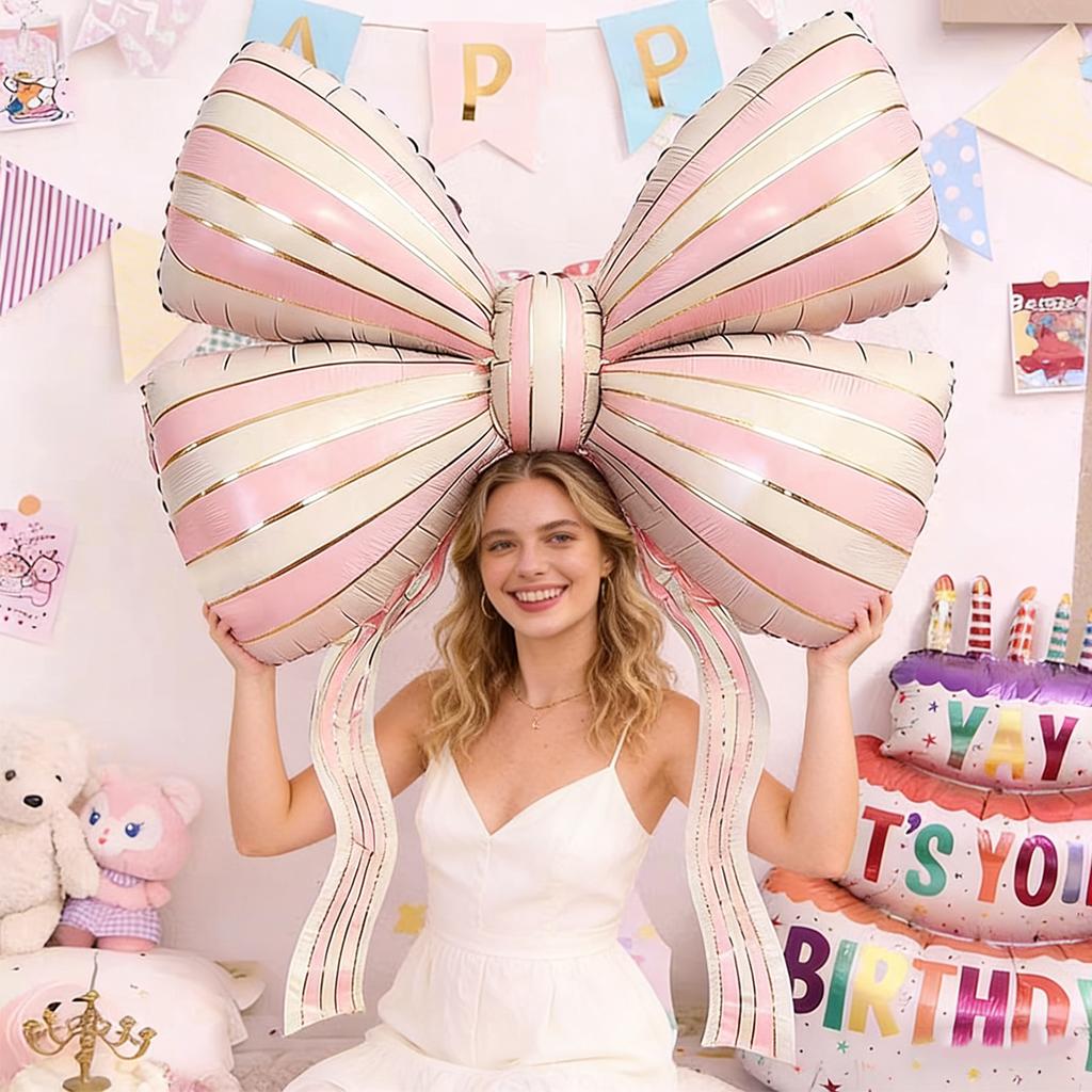 1pc Extra-large 60-inch Striped Bow Foil Balloon for Bow Decorations, Birthdays, Valentine's Day, Anniversaries, Wedding