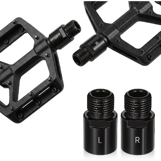 Bike Pedal Extenders, Black Steel Bicycle Pedal Adapter Extended Fit 9/16 inch Spindle Pedals Bike, Extend by 20mm/0.79in Threaded Pedal, 1 Pair,