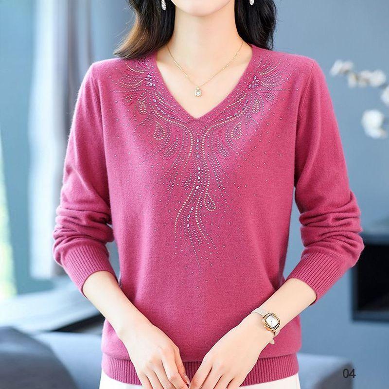 Autumn/winter Women's Knitwear Plus-size Sweaters Loose Pullover Knited Sweater V Neck Jumper