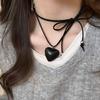 Fashionable Resin Heart Choker with Velvets Tie Adjustable Length Neckchain for Women Eye Catching Sweater Chain Jewelry
