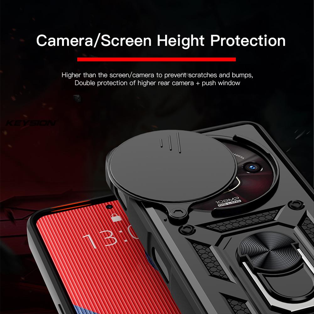 KEYSION Wstrząsoodporne etui na ZTE nubia Focus Pro 5G z przesuwaną osłoną obiektywu aparatu, pierścieniem ochronnym i podstawką, pokrowiec na telefon dla nubia Focus Pro 5G