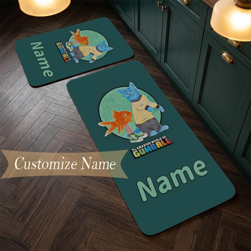 Gumball (1) Customize Name Flannel Kitchen Mat Soft Non-Slip Kitchen Floor Runner Rug for Home Kitchen Decor