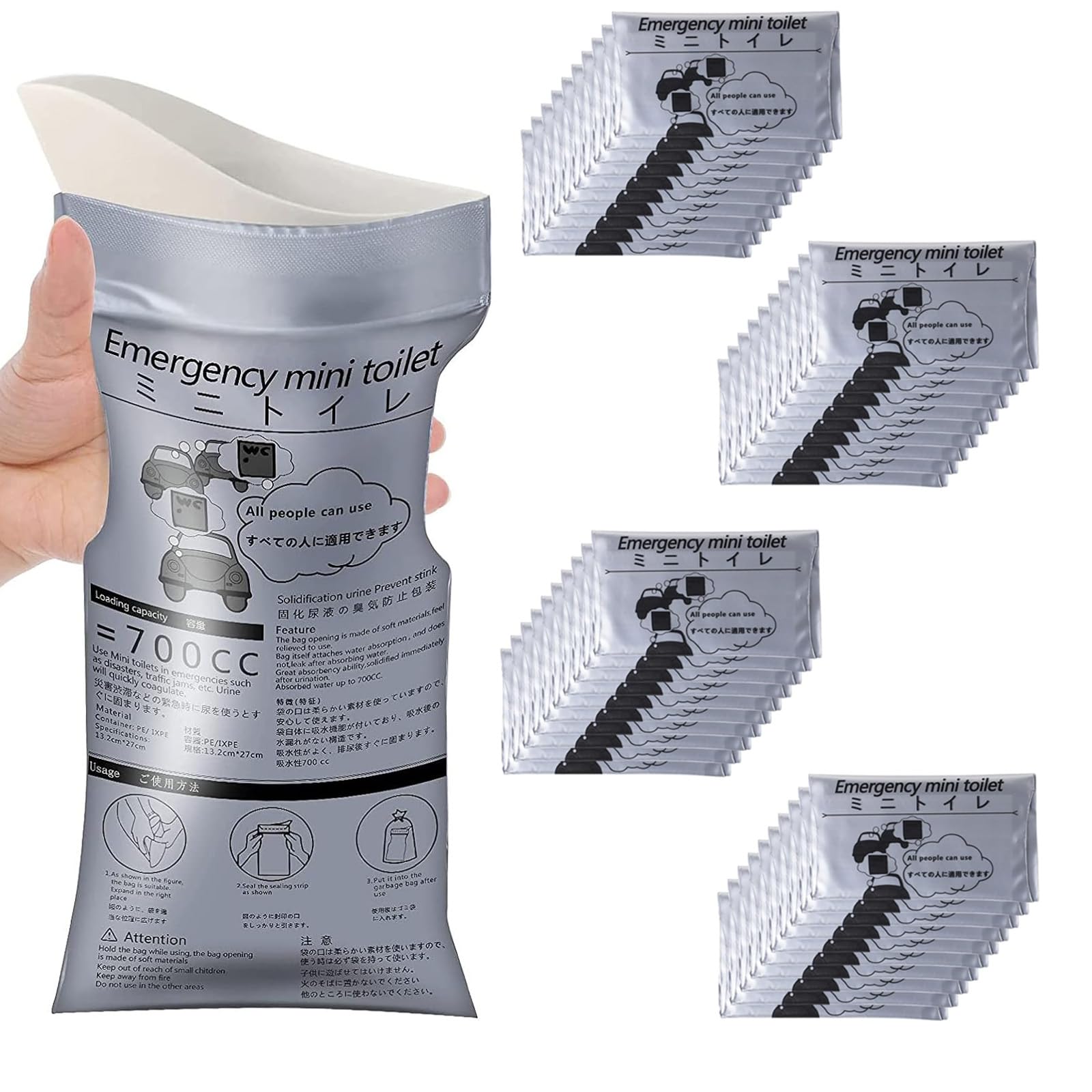 

Portable 700cc 44 Emergency Portable Car Toilet with Disposable Urine Ideal for Mountain Traffic Nursing Disaster Power and Water Unisex Toilet, Uses,