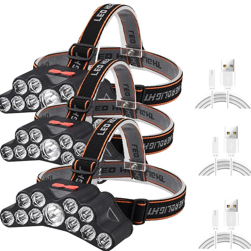 5/11 LED Headlamp Strong Light Head Torch USB Rechargeable Headlight Built-in 18650 Battery Outdoor Fishing Camping Lantern