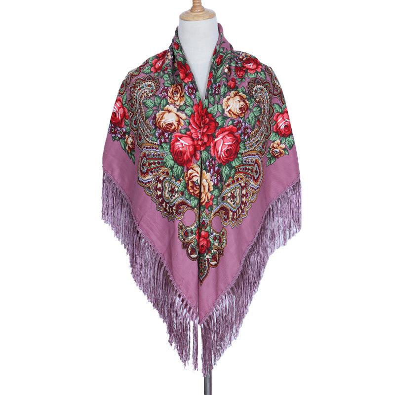 Ethnic Cheongsam Shawl: Russian Print Square Scarf Headscarf