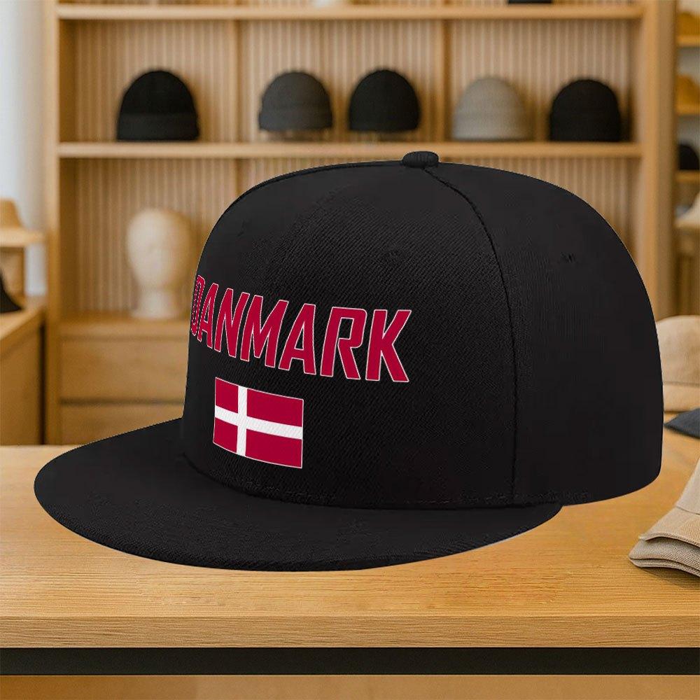 Denmark Danemark Flag Graphic Flat Brim Snapback Cap Polyester Adjustable Casual Adult Headwear