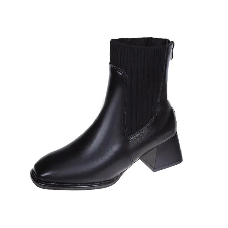 

Обувь для женщин Базовые женские ботинки с квадратным носком Элегантные туфли Удобные ботильоны на высоком каблуке Botines Para Mujeres 35