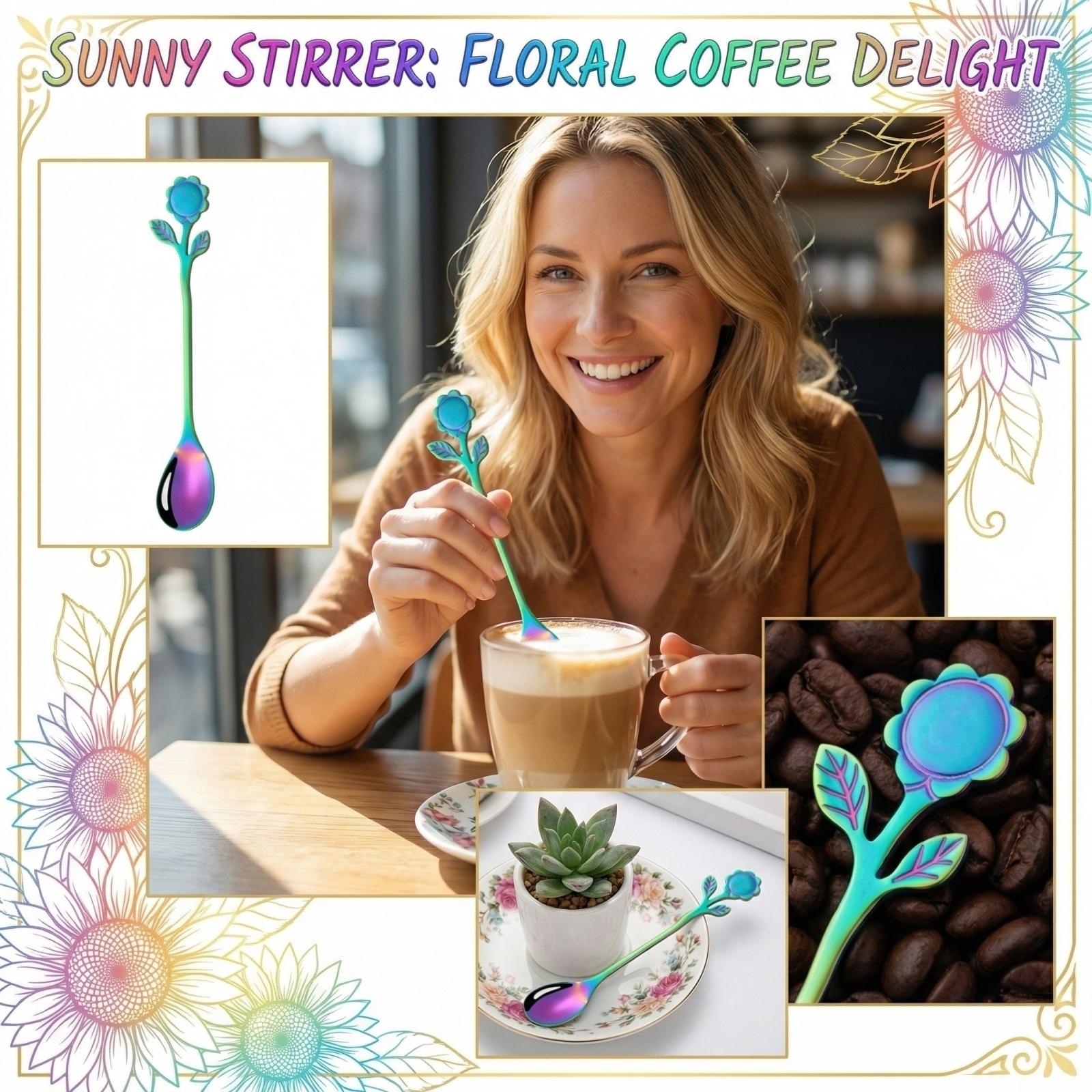 Home Stainless Steel Creative Sunflower Coffee Spoon One Size