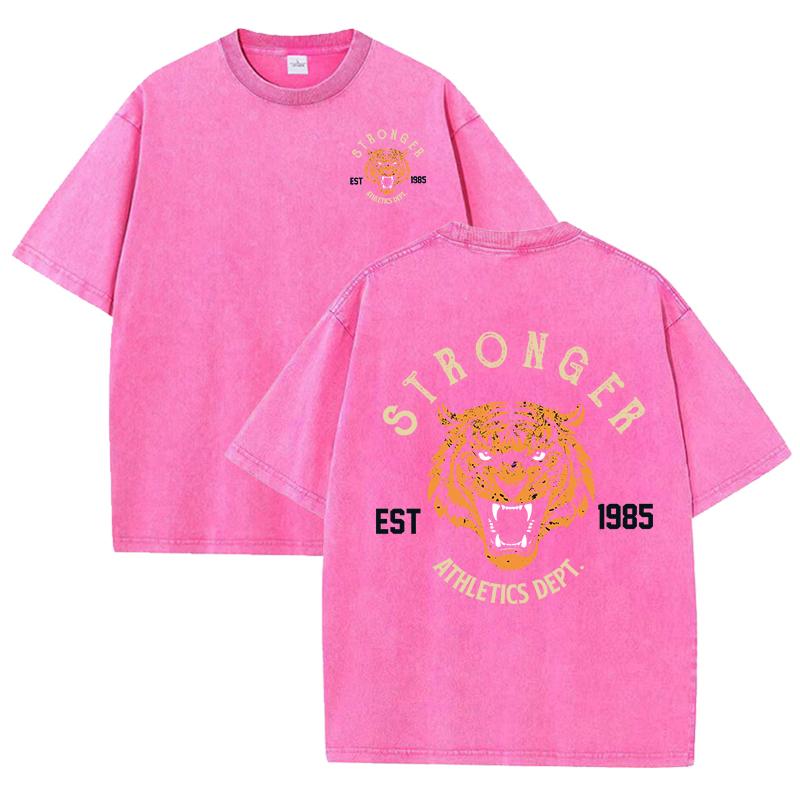 T-shirt Lavata Stampa Tiger Sportiva Forte Donna Estate Comoda Maglietta Lavata Casual Abbigliamento Corto Morbido Cotone Abbigliamento Unisex