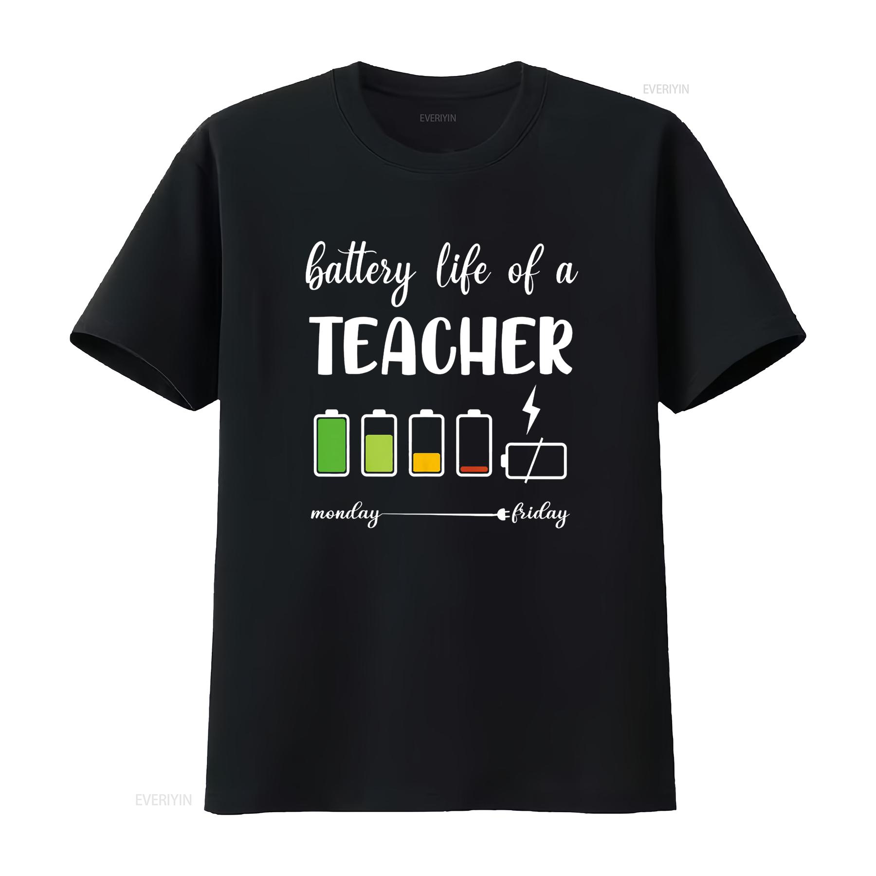 

Funny Battery Life of a Teacher T Shirt vintage Washed Casual fashion Unisex designer clothes homme streetwear Versatile 4XL