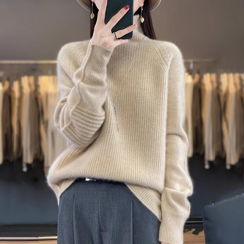 Solid Color Turtleneck Pullover Sweater Women's Autumn and Winter Temperament Commuter Style New Loose and Thick Bottoming Knitted Sweater