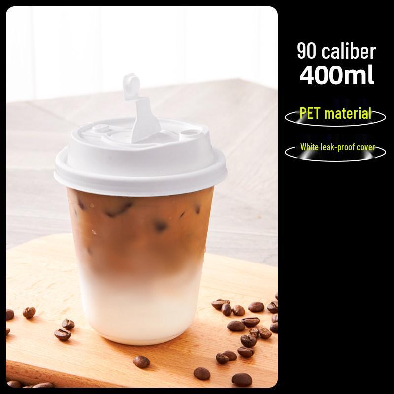 Transparent Disposable Coffee Cup with Lid, 90 Caliber, American Style for Cold Drinks, Milk Tea, Chubby Takeaway Cup