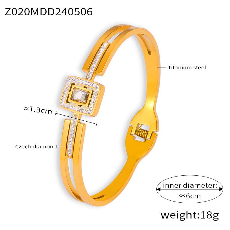 Geometric Rhinestone Inlaid Gold-Plated Titanium Bracelet - Stylish, Light Luxury, Versatile Design